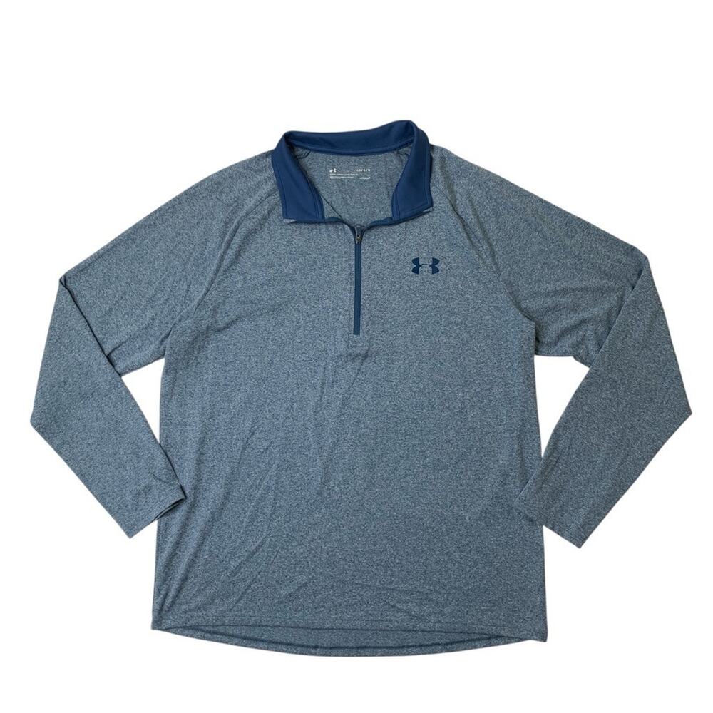 Under Armour Shirt Mens L Large Shark Blue Loose Heatgear 1/4 Zip Long Sleeve